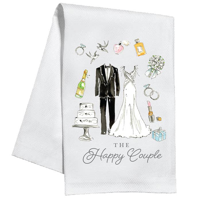 Happy Couple Handpainted Tea Towel