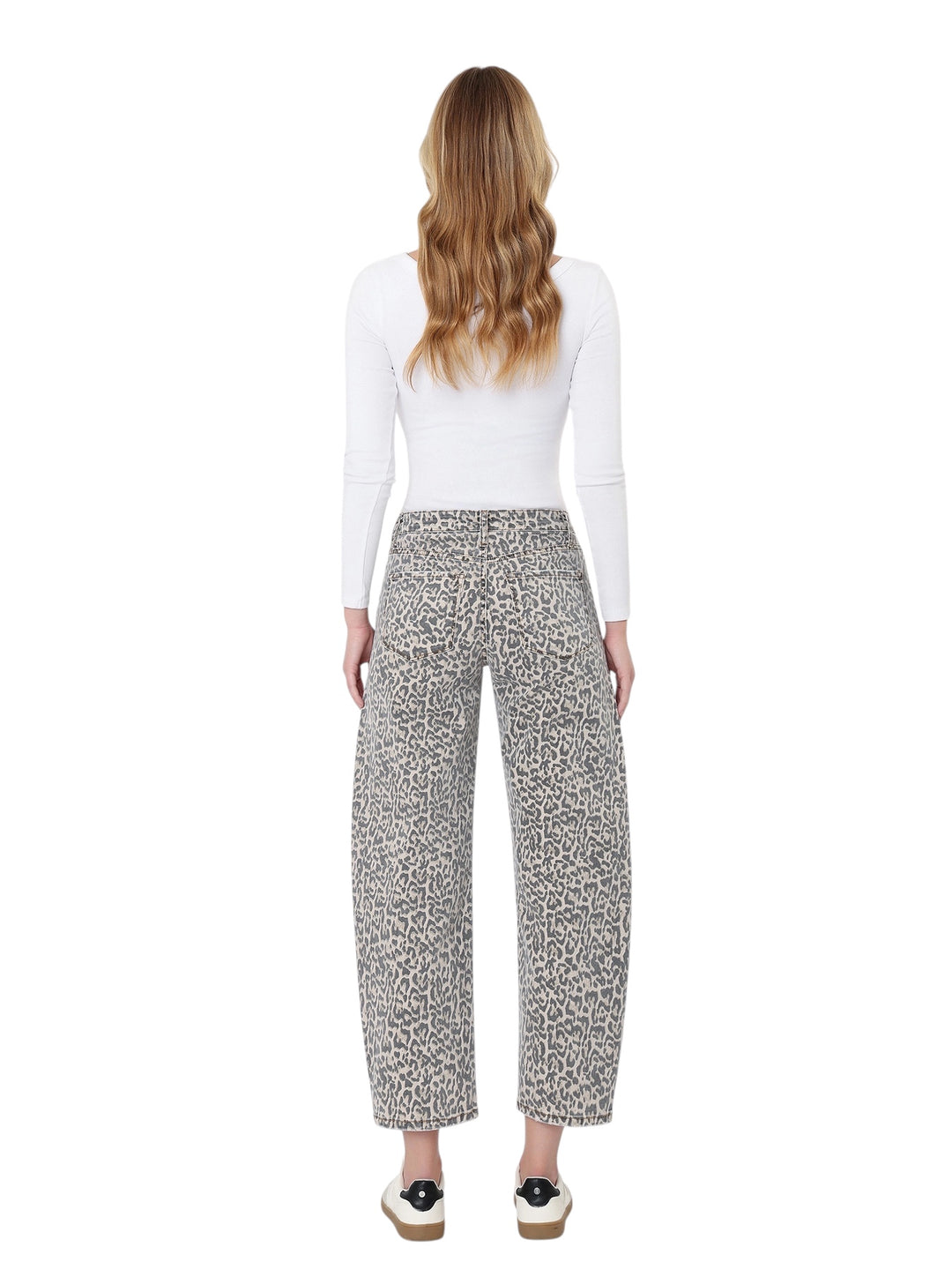 High Rise Leopard Barrel Jeans