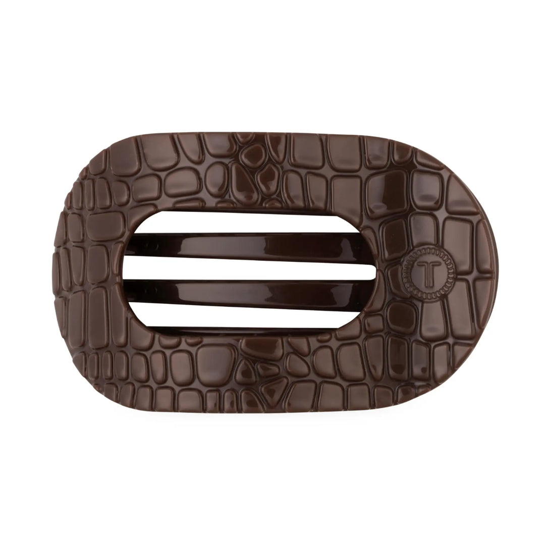Brown Crocodile Medium Flat Round Teleties Clip
