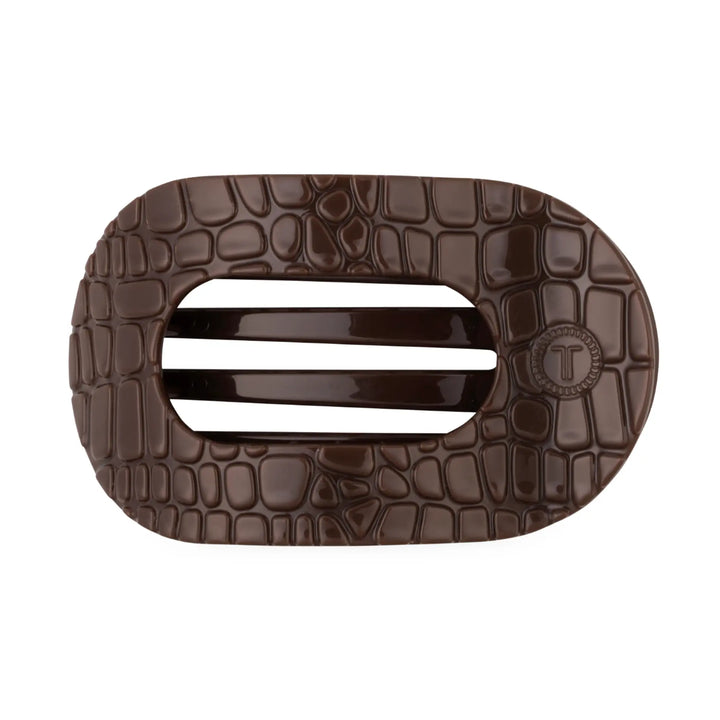 Brown Crocodile Medium Flat Round Teleties Clip