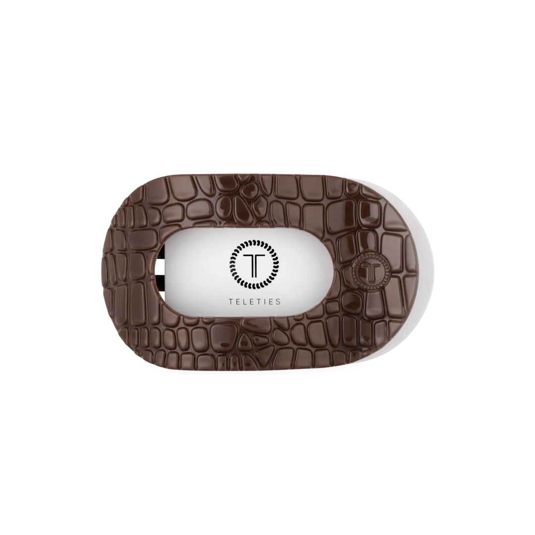 Brown Crocodile Medium Flat Round Teleties Clip