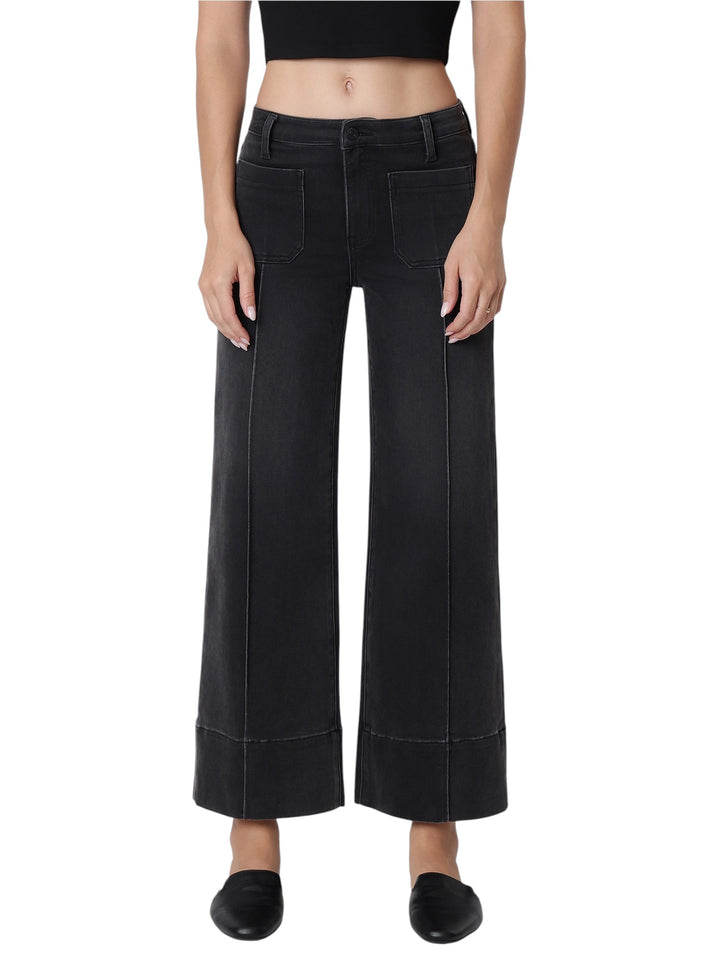 High Rise Pintuck Black Jeans