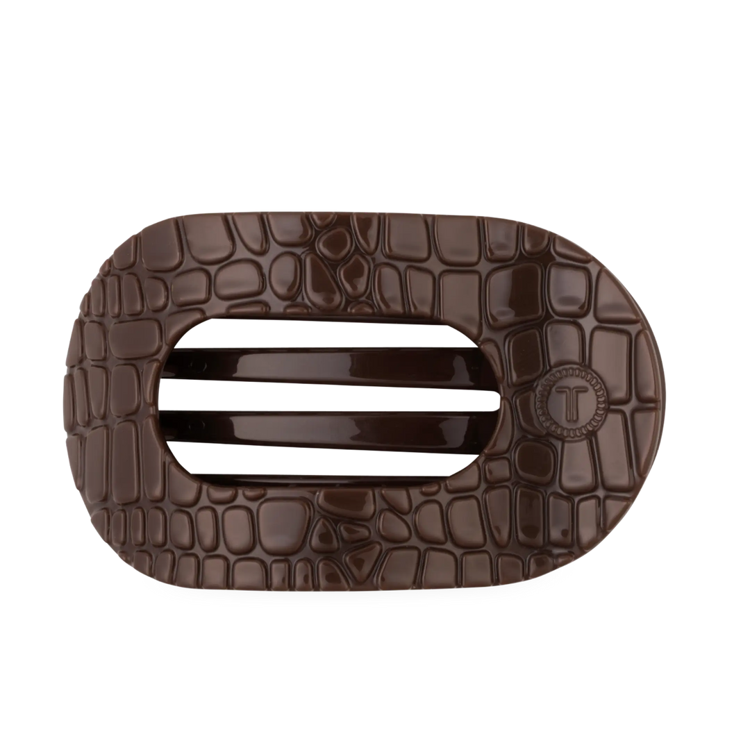 Brown Crocodile Large Flat Round Teleties Clip