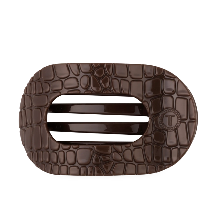 Brown Crocodile Large Flat Round Teleties Clip