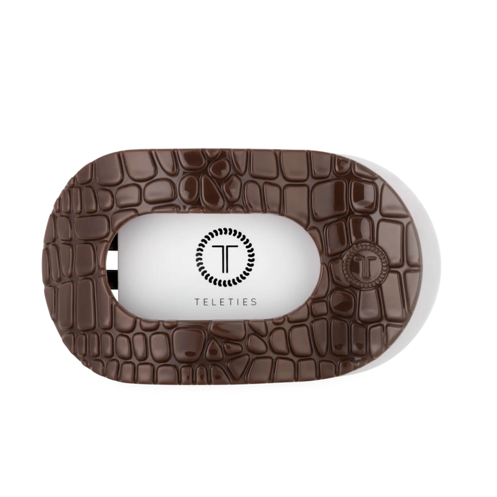 Brown Crocodile Large Flat Round Teleties Clip