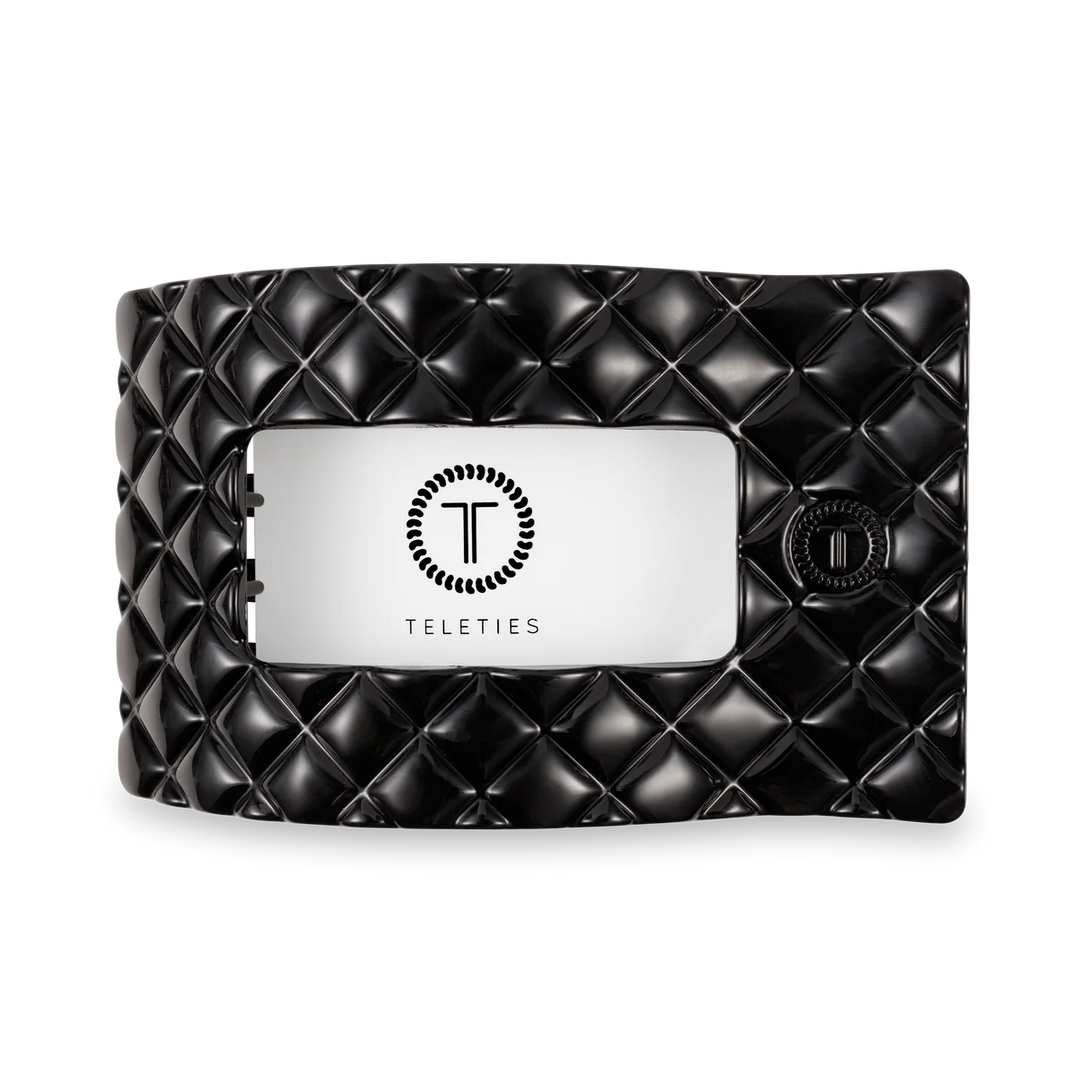 Jet Black Quilted Large Flat Rectangle Teleties Clip