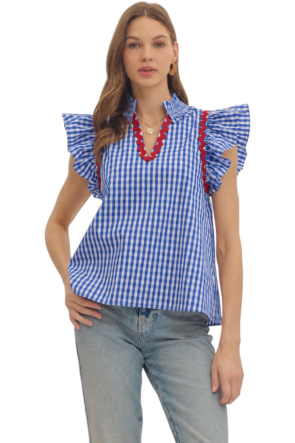 Franklin Gingham Flutter Sleeve Top