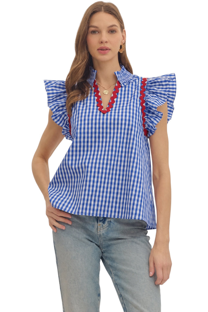 Franklin Gingham Flutter Sleeve Top