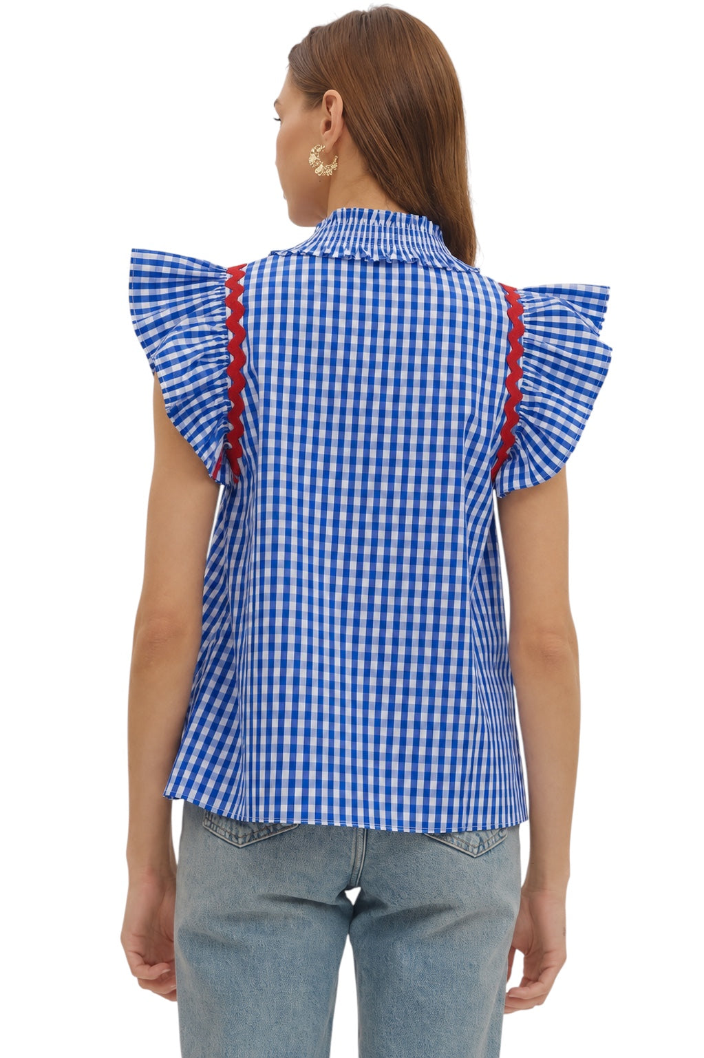 Franklin Gingham Flutter Sleeve Top