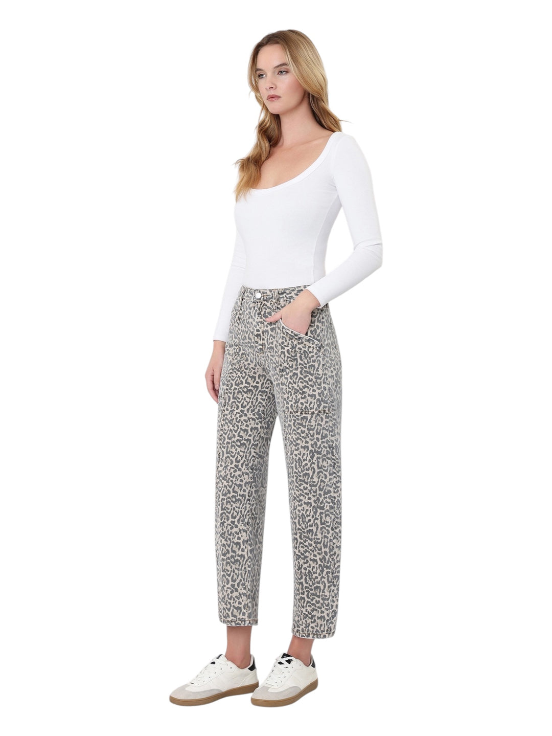 High Rise Leopard Barrel Jeans