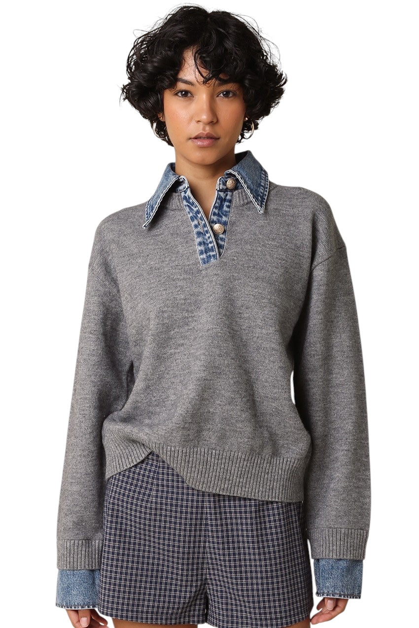 Emely Denim Collar Sweater