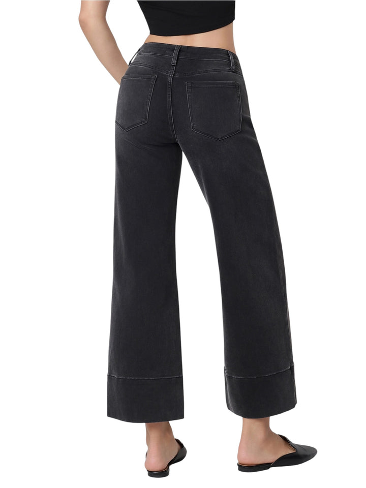 High Rise Pintuck Black Jeans