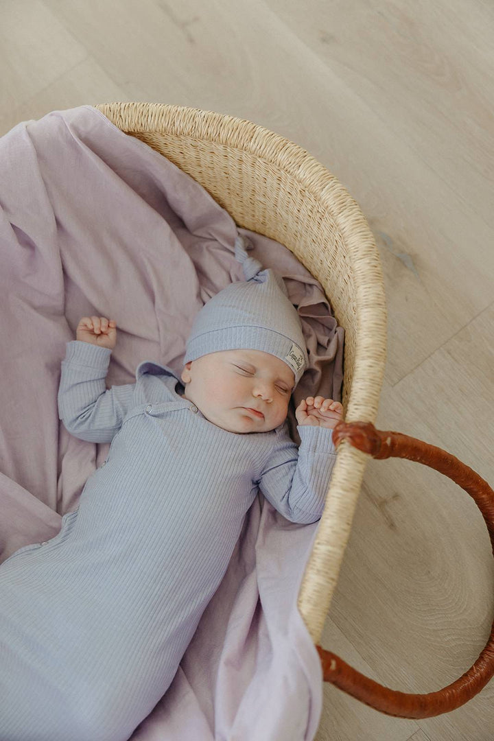 Periwinkle Rib Knit Newborn Knotted Gown
