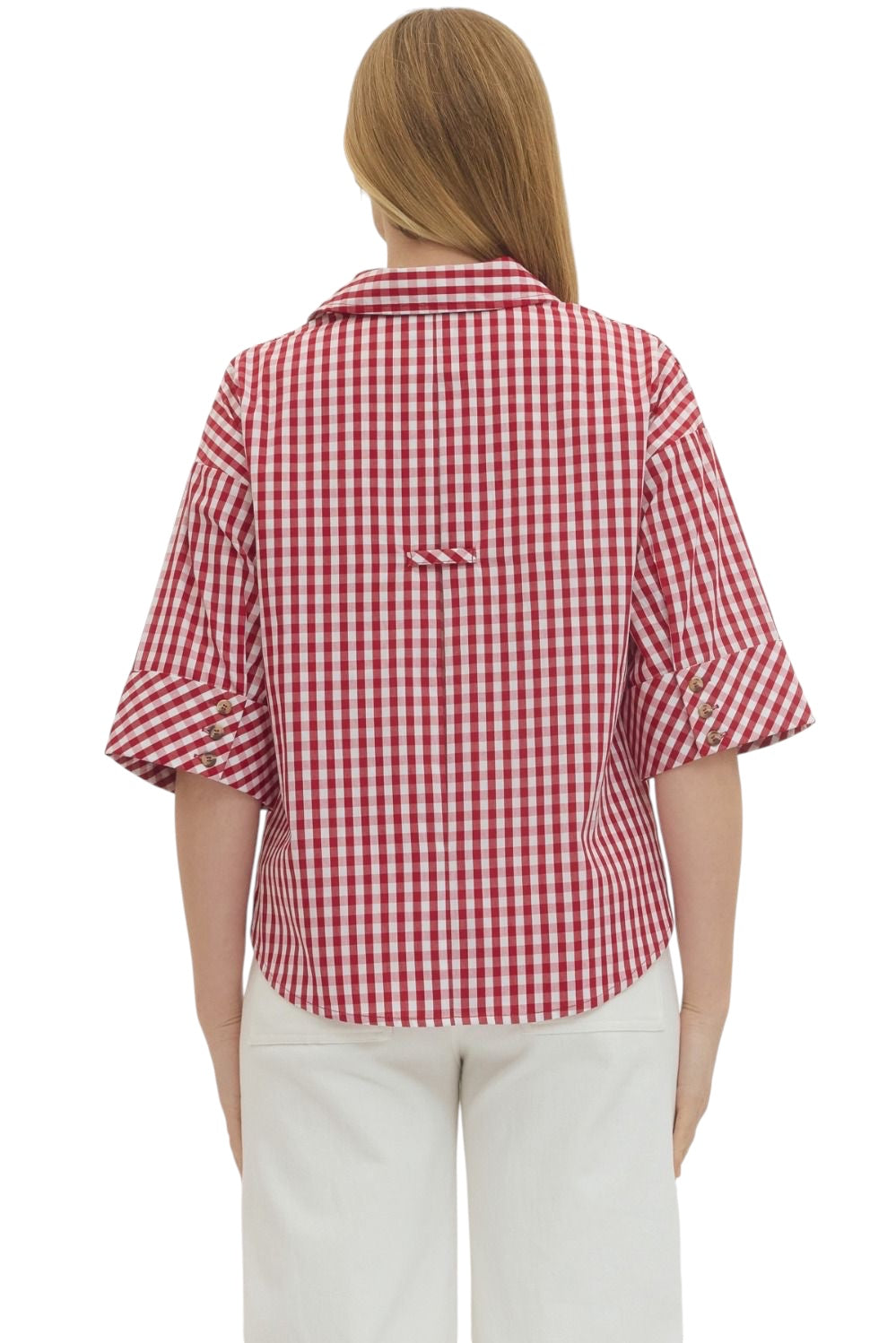 Whit Gingham Collared Top