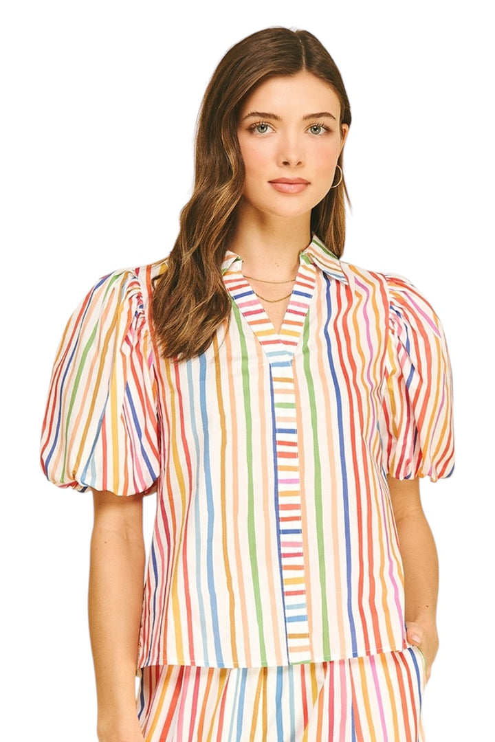 Connors Striped Puff Sleeve Top