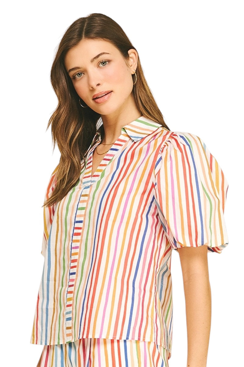 Connors Striped Puff Sleeve Top