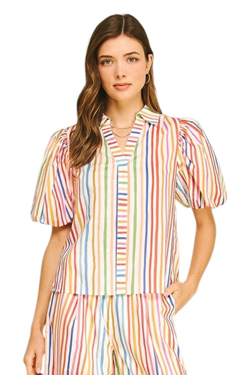 Connors Striped Puff Sleeve Top