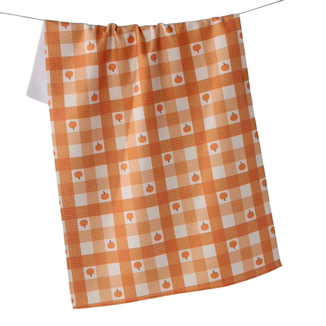 Pumpkin Check Geometry Tea Towel