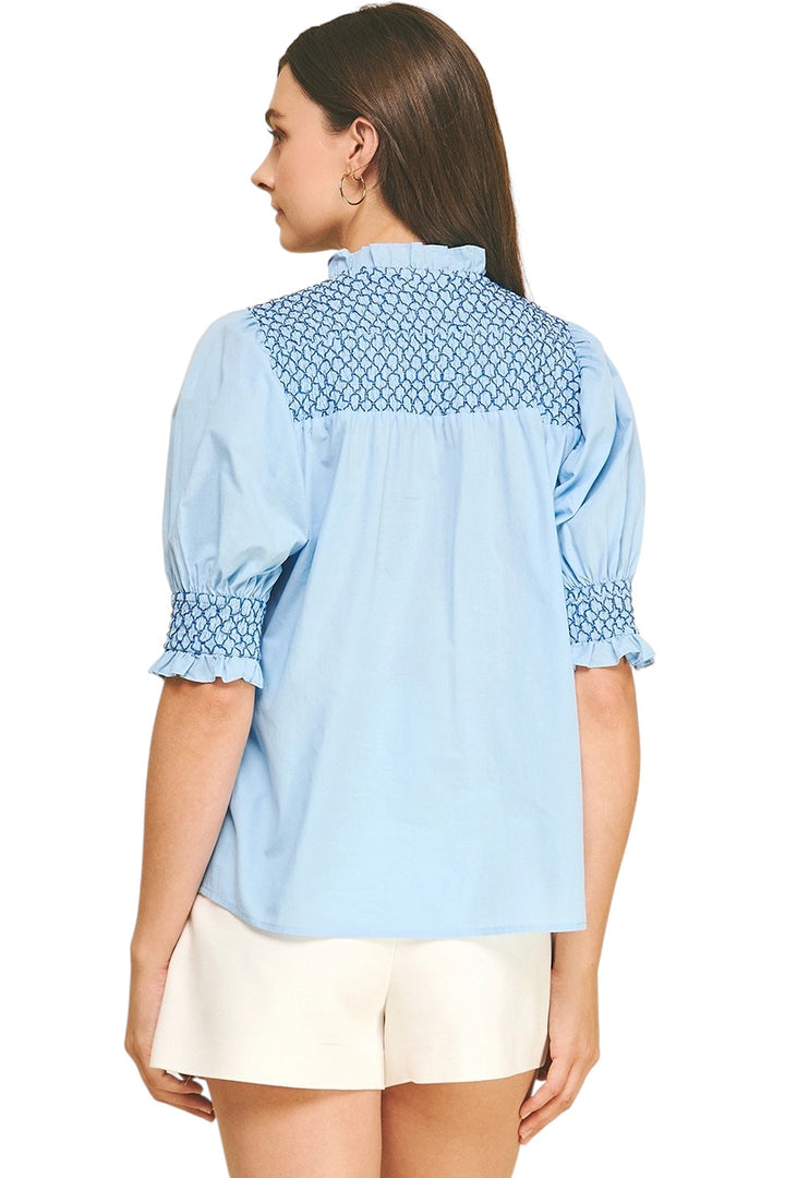Farmer Embroidered Button Down Top
