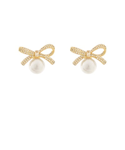 Bow & Pearl Dangle Earrings