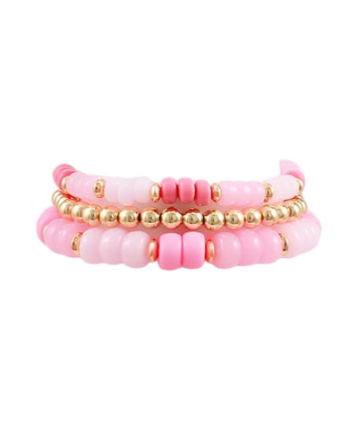Pink & Gold Beaded Bracelet Set
