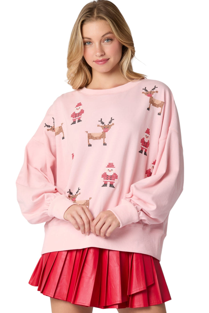 Santa & Rudolph Cross Stitch Pullover