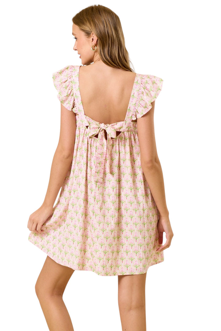 Whit Floral Printed Mini Dress