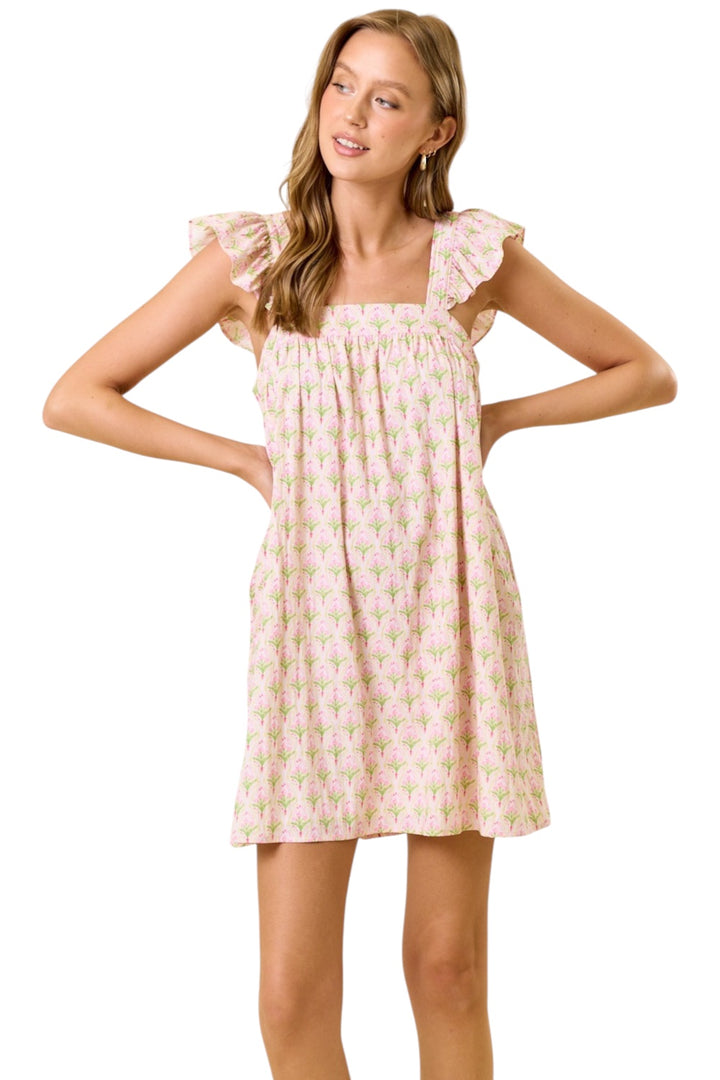 Whit Floral Printed Mini Dress