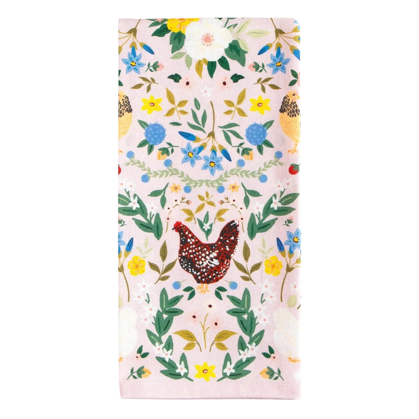 Chickens & Flowers Tea Towel