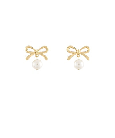 Ribbon & Pearl Drop Earrings