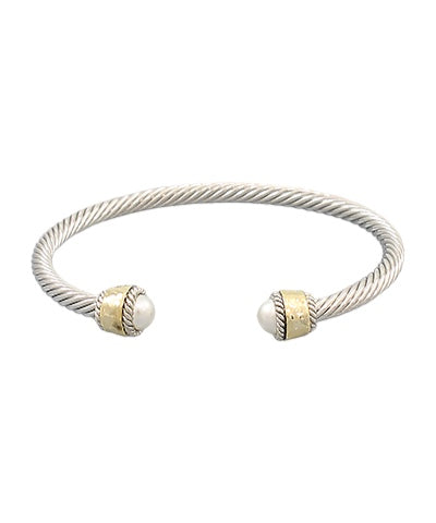 Pearl Hammered Edge Cable Bracelet