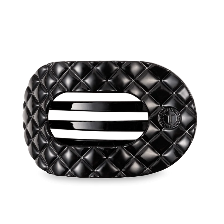 Jet Black Quilted Large Flat Round Teleties Clip