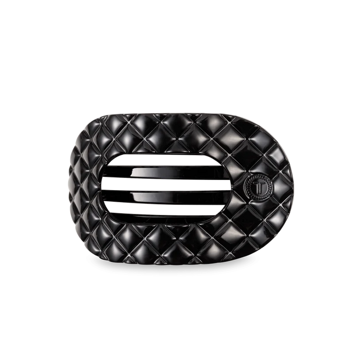 Jet Black Quilted Medium Flat Round Teleties Clip
