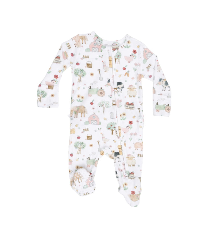 Cute Farm Animals Ruffle 2 Way Zipper Footie