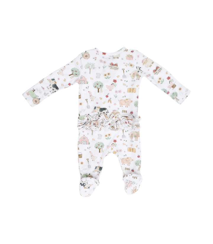 Cute Farm Animals Ruffle 2 Way Zipper Footie