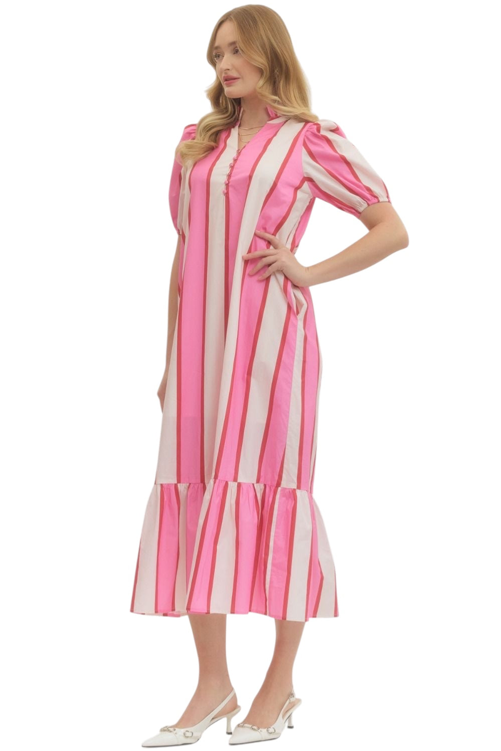 Corder Striped Midi Dress