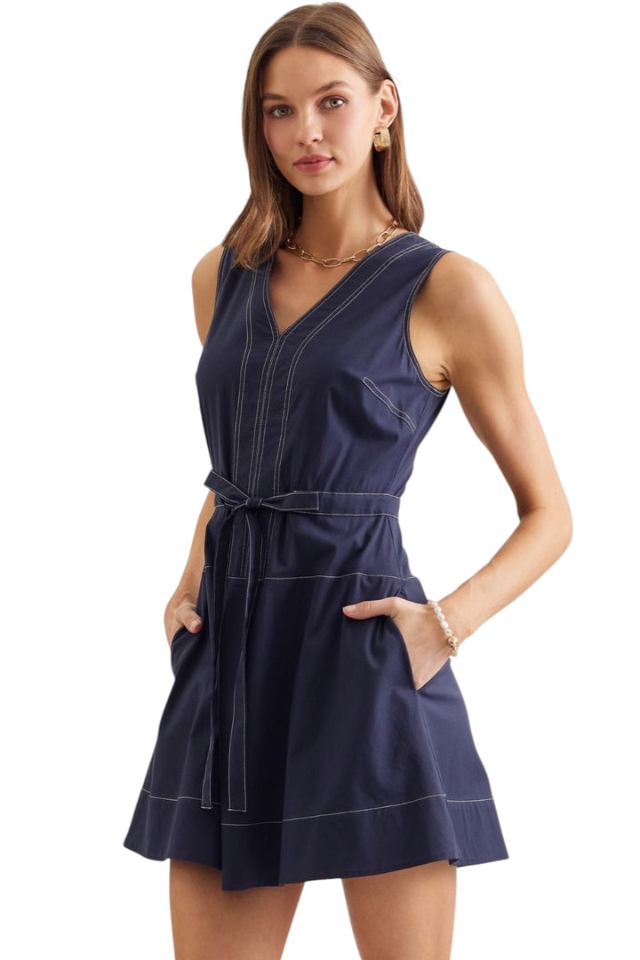 Hunter Contrast Stitch Mini Dress