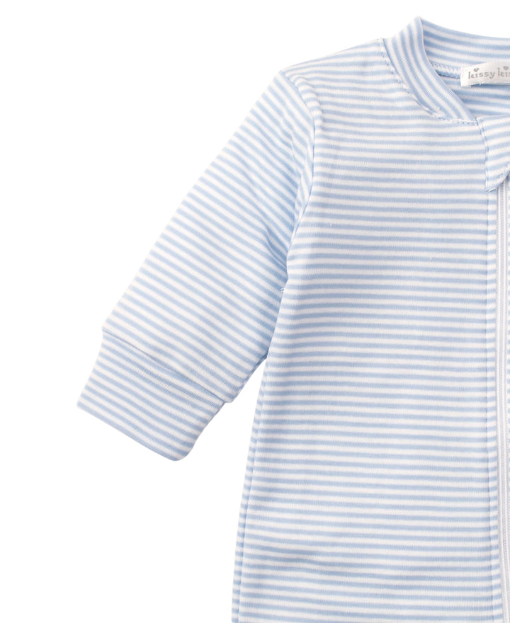 Blue Stripes Kissy Kissy Zip Footie