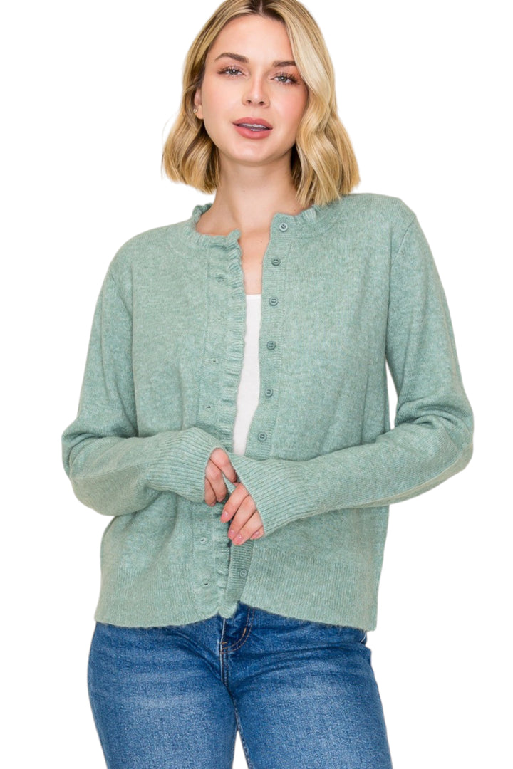 Barker Ruffle Cardigan Sweater