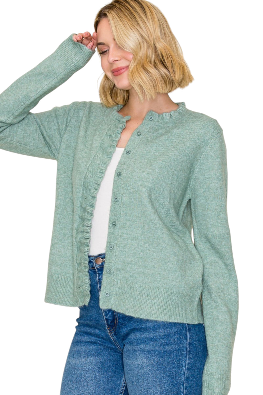 Barker Ruffle Cardigan Sweater