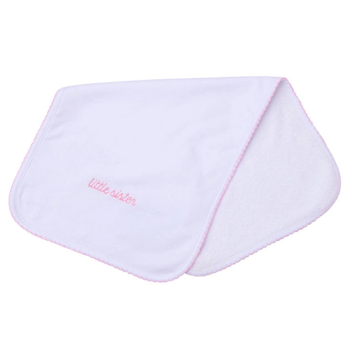 Little Sister Embroidered Burp Cloth